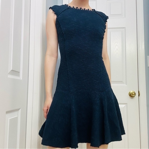 Rebecca Taylor Dress Mini Navy Blue Fitted Pleated Cocktail Dainty 2 Extra Small - Picture 2 of 6